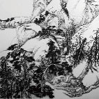 Imitating the Ink Painting of Xu Dao-Nyn, Sung Dynasty, Stainless Mosquito Nails on Canvas, 162 x 120cm, 2010
